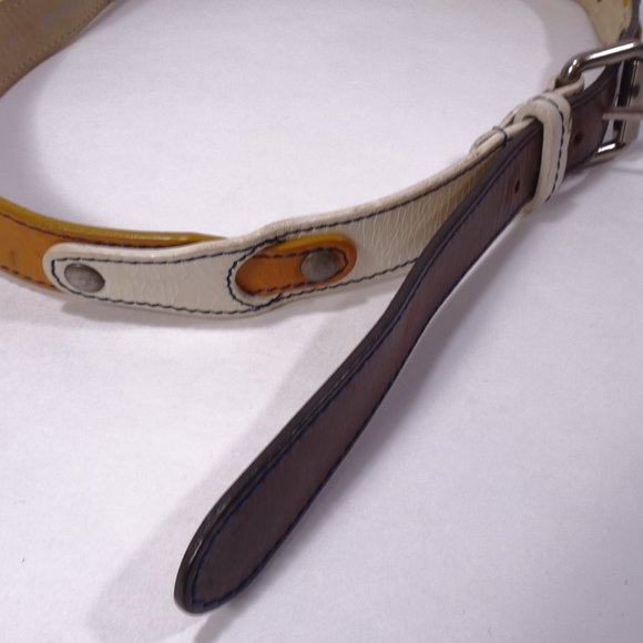 Marc Jacobs Colorblock Thin Leather Belt Tan White Navy Sz S/M - Picture 15 of 15